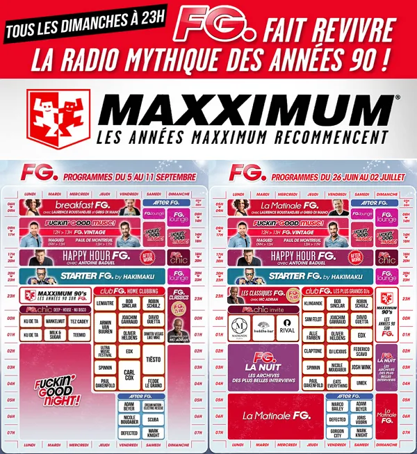 L'émission Maxximum 90's sur RadioFG (Grille de septembre 2016 et juin 2017)