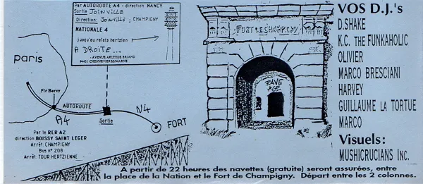 Verso du Flyer 'Rave Age' au fort de Champigny (28 septembre 1990)